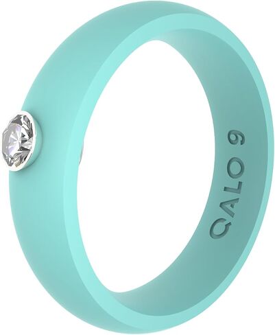 QALO Men & Women's Rubber Silicone Ring, FR Classic White Cubic Zirconia in Silver Gemstone Silicone Rubber Wedding Band, Breathable, Durable Engagement Silicone Ring, 9mm wide, 2mm thick, Multi Colors & Sizes in Saudi Arabia