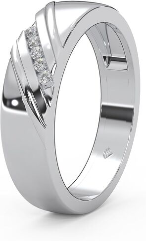 0.06 cttw Round Cut Natural Diamond Men's Wedding Band | Tension Mount Setting Five Stone Ring | 925 Sterling Silver in Saudi Arabia