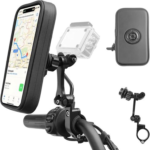 حقيبة هاتف مضادة للماء للدراجات النارية من SUNDAREE مع مشبك تثبيت على المقود من الألومنيوم، حامل هاتف دوار 360 درجة قابل للتركيب من GOPRO، حقيبة هاتف للدراجات النارية لهاتف iPhone والمزيد من الهواتف الذكية مقاس 4.7 بوصة إلى 6.8 بوصة in Kuwait
