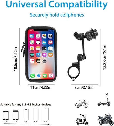 حقيبة هاتف مضادة للماء للدراجات النارية من SUNDAREE مع مشبك تثبيت على المقود من الألومنيوم، حامل هاتف دوار 360 درجة قابل للتركيب من GOPRO، حقيبة هاتف للدراجات النارية لهاتف iPhone والمزيد من الهواتف الذكية مقاس 4.7 بوصة إلى 6.8 بوصة in Kuwait