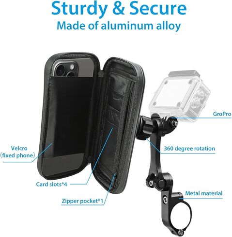 حقيبة هاتف مضادة للماء للدراجات النارية من SUNDAREE مع مشبك تثبيت على المقود من الألومنيوم، حامل هاتف دوار 360 درجة قابل للتركيب من GOPRO، حقيبة هاتف للدراجات النارية لهاتف iPhone والمزيد من الهواتف الذكية مقاس 4.7 بوصة إلى 6.8 بوصة in Kuwait