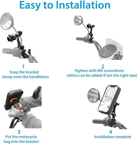 حقيبة هاتف مضادة للماء للدراجات النارية من SUNDAREE مع مشبك تثبيت على المقود من الألومنيوم، حامل هاتف دوار 360 درجة قابل للتركيب من GOPRO، حقيبة هاتف للدراجات النارية لهاتف iPhone والمزيد من الهواتف الذكية مقاس 4.7 بوصة إلى 6.8 بوصة in Kuwait