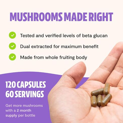 FreshCap Lions Mane Supplement Capsules - Ayurveda Premium USDA Organic Dual Extracted Mushrooms - Third Party Tested - Whole Fruiting Body - Non-GMO, Gluten Free, Vegan, for Memory & Immunity (120ct) in Saudi Arabia