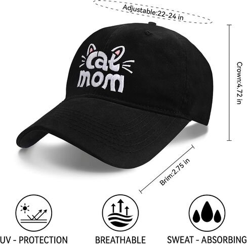 Cat Mom Hats, Cat Gifts for Women, Embroidered Washed Adjustable Baseball Caps for Cat Lovers Mama Wife, Cat Themed Gifts in Saudi Arabia