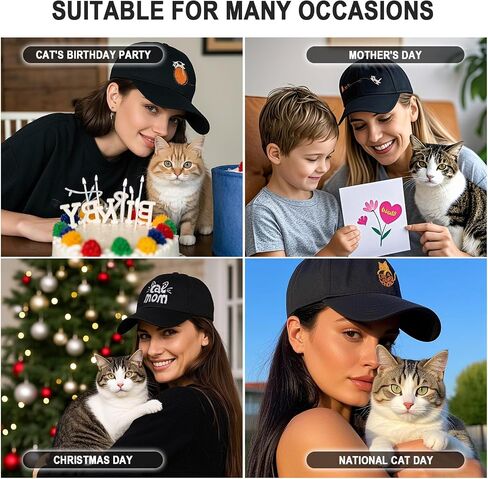 Cat Mom Hats, Cat Gifts for Women, Embroidered Washed Adjustable Baseball Caps for Cat Lovers Mama Wife, Cat Themed Gifts in Saudi Arabia