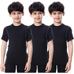 3 Pack Youth Boys Compression Shirt Athletic Short Sleeve Football Undershirts Quick Dry Jerseys Soccer Shirts