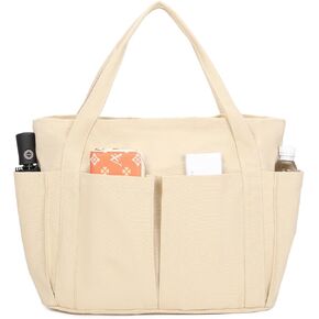 Barsine Large Canvas Tote for Women, Travel Shoulder Bag Top Handle Handbag with Pockets for Gym, Work, Travel