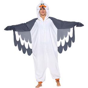 Spooktacular Creations Adults Unisex Pajama, Seagull Hooded Jumpsuit Costume, Zip-Up Hooded Sleepwear for Halloween Cosplay Costume,XL