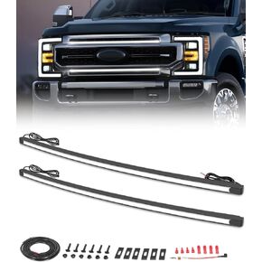 OFFROADTOWN LED Grille Lights Compatible with 2017-2022 Ford Super Duty F-250 2PCS 37 Inch Curved LED Grille Light Bar Kit DRL LED Grille Accent Light Warning Light Front Grille LED Light