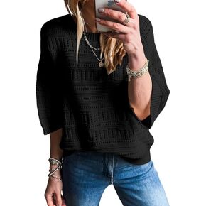 SHEWIN Sweaters for Women Causal 3/4 Length Sleeve Womens Top Oversized Tunic Sweater Spring Tops