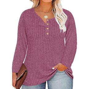 RITERA Plus Size Tops for Women Henley Button Up Long Sleeve Crewneck Sweater Tshirts Pullover Tunic Fall XL-5XL 14W 16W