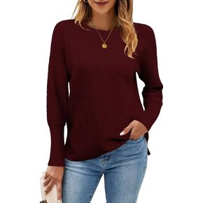 FEKOAFE Womens Sweaters Casual 2025 Fall Long Sleeve Tops Ribbed Knit Pullover Sweaters