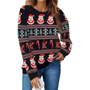 FLOYU Women Christmas Sweater Reindeer Knit Sweater Christmas Sweater New Year Crew Neck Knit Christmas Pullover