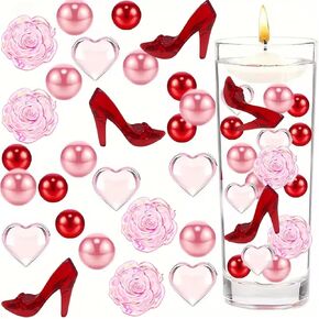 10091pcs Valentine's Day Vase Filler Beads Roses/Heart/High Heels Vase Fillers for Wedding, Home, Party Decor (Rose Love Heels Set)
