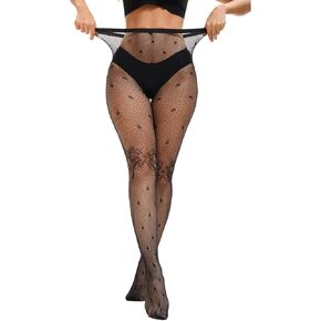 Women's Sexy Fishnet Stockings Patterned Fishnet Tights High Waist Streetwear Rave Dotted Bowknot Black