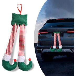 Fogfar 1 PC Car Trunk Christmas Decoration Accessories, Christmas Plush Decorative Leg Pendant, 19.29" x 9.84" Clip-on Trunk Hanging Decoration, Universal for Most Cars (Multicolored)
