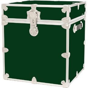 Rhino Trunk & Case Leather Embossed Vinyl Cube Trunk, College Chest, Home Storage, Dorm Seat, Lockable Student Footlocker, Strong Trunks, 1000+ Pounds Sitting Capacity 18"x18"x20" (Black)