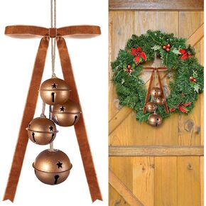 Tandefio 5 Pcs Christmas Vintage Bells with Bow Christmas Tree Ornaments Set of 1.6" 2" H Decorative Bells with Bow and Jute Hanging Rope for Christmas Door Home Garden Decor DIY Craft