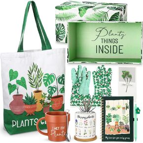 8 Pcs Plant Lover Gift Sets, Funny Plant Lady Gifts Include Plant Gift Box, Mug, Tote Bag, Plant Journal, Plant Pot, Card, Gardening Gloves, and Pen Plant Gifts for Women Birthday, Christmas