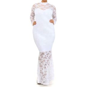 832 - Plus Size Mermaid Lace Maxi Long Sleeves Maxi Cocktail Wedding Prom Evening Dress Gown
