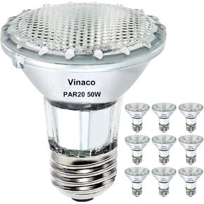 Vinaco PAR20 Flood Light Bulb, 2 Pack PAR20 Flood 39W 120V 480 Lumens (PAR20 50W Equivalent), Long Lifespan Halogen 39W PAR20 Dimmable with Warm White 2800K, PAR20 Halogen Flood Light with PAR20 E26