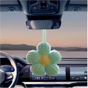 Car Rear View Mirror Hanging Charm, Adjustable Handmade Cute Pink Strawberry Automotive Crochet Pendant Decor Charms Hanging Ornament Keychain for Women Girls, Universal Fit（Style B）