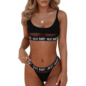 Sexy Underwear for Women, Bra and Panty Mesh See Through Push Up 2 Piece Lingerie Set with Sexy Baby Band