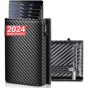 Mens Wallet - Minimalist Wallet for Men with RFID Blocking,Pop Up Credit Card Holder,Slim Wallet for Man with Zip Coin Pocket 8-12 Card Capacity ID Window Cash Slot Gift Box(Carbon Fiber)