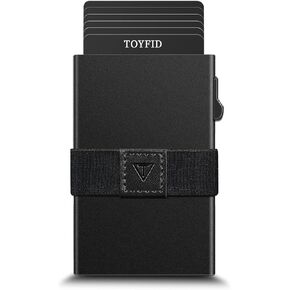 Minimalist Slim Card Holder Wallet for Men - Pop Up Credit Card Holder,Men's Slim Wallet,Metal Wallet for Mens,Credit Card Holder,Ultralight Cards Wallet,RFID Blocking Protection,Band for Cash, Black