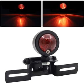 Motorcycle Bullet Tail Light With License Plate Bracket Holder Brake Stop Light For Cafe Racer Bob-ber Custom Cho-pper Black Shell Red Light