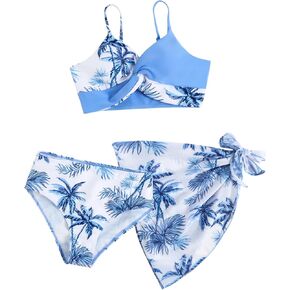 Verdusa Girl's 3 Pack Bikini Set Swimwear Bathing Suit Swimsuit with Cover Up