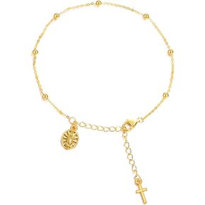 POPLYKE Sterling Silver Gold Plated Virgin Mary Cross Adjustable Charm Bracelets Jewelry for Women
