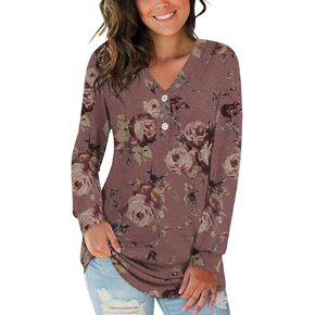 BISHUIGE Womens Button T-Shirts Long Sleeve Henley Tunic Tops V-Neck Casual Sweatshirt in Kuwait