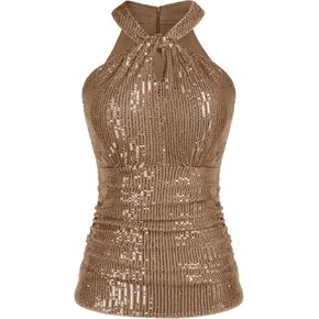 GRACE KARIN Sequin Tops for Women Elegant Tops Sparkle Tank Shimmer Party Club Cocktail Slim Fit Ruched Tops
