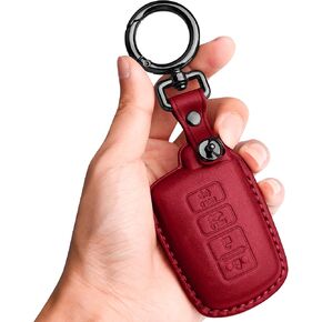 Tukellen for Toyota Key Fob Cover Genuine Leather With Keychain,Leather Key Case Protector Compatible Highlander RAV4 Camry Corolla Avalon Tacoma tundra (only for Keyless go)-Brown