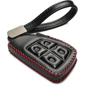 Vitodeco Genuine Leather Smart Key Fob Case with Leather Key Strap Compatible with Chevrolet Suburban 2025, Chevrolet Tahoe 2025, Chevrolet Silverado 2025 (6-Button, Black)