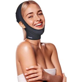 Post Surgical Chin Strap Bandage for Women Neck and Chin Compression Garment Wrap Face Straps Jowl Tightening Chin Lifting (L, Black)