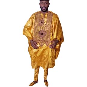 HD Traditional African Clothing for Men Nigerian Man's Agbada Embroidery Bazin Boubou Outfit