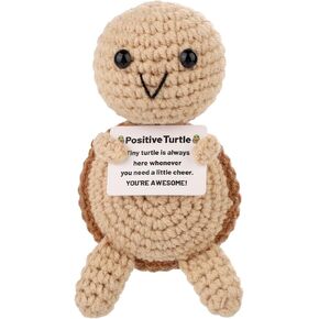 Positive Turtle, Mini Knitted Sea Turtle with Positive Card Positive Crochet Turtle Knitted Funny Wool Doll Positive Emotional Crochet Animals for Motivational Gift Party Decoration