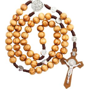 مسبحة صغيرة من الخشب البني من سانت بنديكت، حلية صليب كاثوليكية مع خرزات خشبية وقلادة، مسبحة مسبحة للجنسين in Kuwait