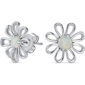 Simple Created Orange Fire White Opal Daisy Flower Stud Earrings Pendant Bracelet For Women Teen 14K Gold Plated .925 Sterling Silver October Birthstone