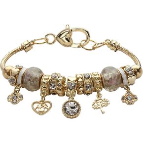 PalmBeach Goldtone Antiqued Crystal Charm Birthstone Bracelet (13mm), 8 inch Adjustable Month 4