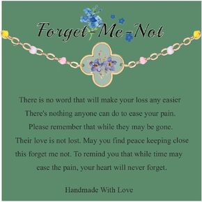 Forget Me Not Flower Memory Bracelets For Loss Loved One 14k Gold Plated Pressed Flower Charm Memorial Jewelry For Loss Of Parents Personalized Memorial Gifts