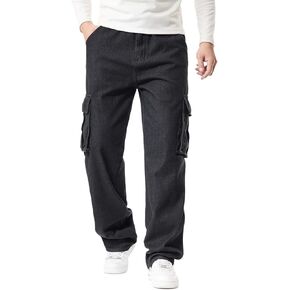 EnllerviiD Men's Baggy Jeans with Cargo Pockets Loose Fit Hip Hop Denim Work Pants Wide Leg Streetwear