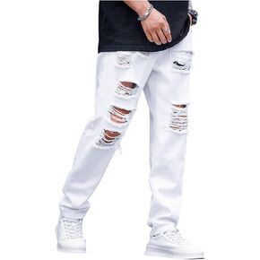 Verdusa Men's Ripped Distressed Straight Leg Jeans Casual Denim Pants Trousers