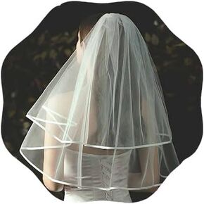Short Bridal Veil White Bridal Veils 2 Tiers Bride Veil Simple Bachelorette Party Veils Soft Tulle Veil for Women and Brides