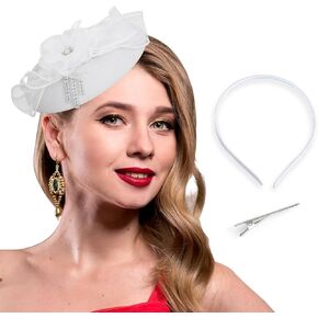 Bohend Fascinator Hat Flower Pillbox Vintage Bow Derby Hats Tea Party Wedding Rhinestones Hair Accessories for Women and Girl