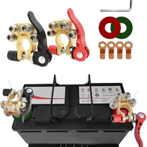 2PCS Car Battery Terminal Connectors, Battery Terminal Kit, 4 Way Positive and Negative Pole Quick Release Terminal Clip, Battery Terminal Top Post Clamp for SAE/JIS Type A Posts