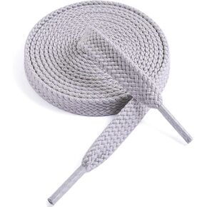 VSUDO Upgrade 50" Double Layer Weave Flat Shoelaces, 5/16" Wide Flat Shoe Laces for Adults & Kids Sneakers or Athletic Shoes [1Pair-Light Gray-127CM]