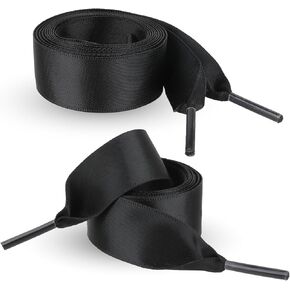 2 Pairs Flat Satin Shoelaces, Black Ribbon Shoe Laces 47" Wide Casual Sport Ribbon Shoe Accessories for Sneaker Shoes Boots Skate Decoration